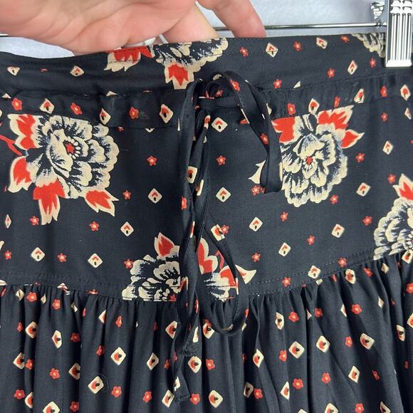 ESPRIT Boho Floral Black Orange Print Bohemian Tiered Tie Waist Women's Skirt 9 - Picture 4 of 10